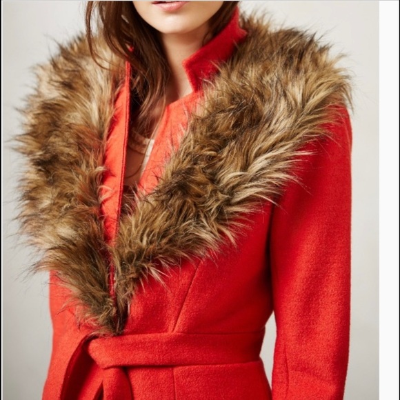 Anthropologie Orange Coat with Faux Fur Size 2 - Picture 11 of 15